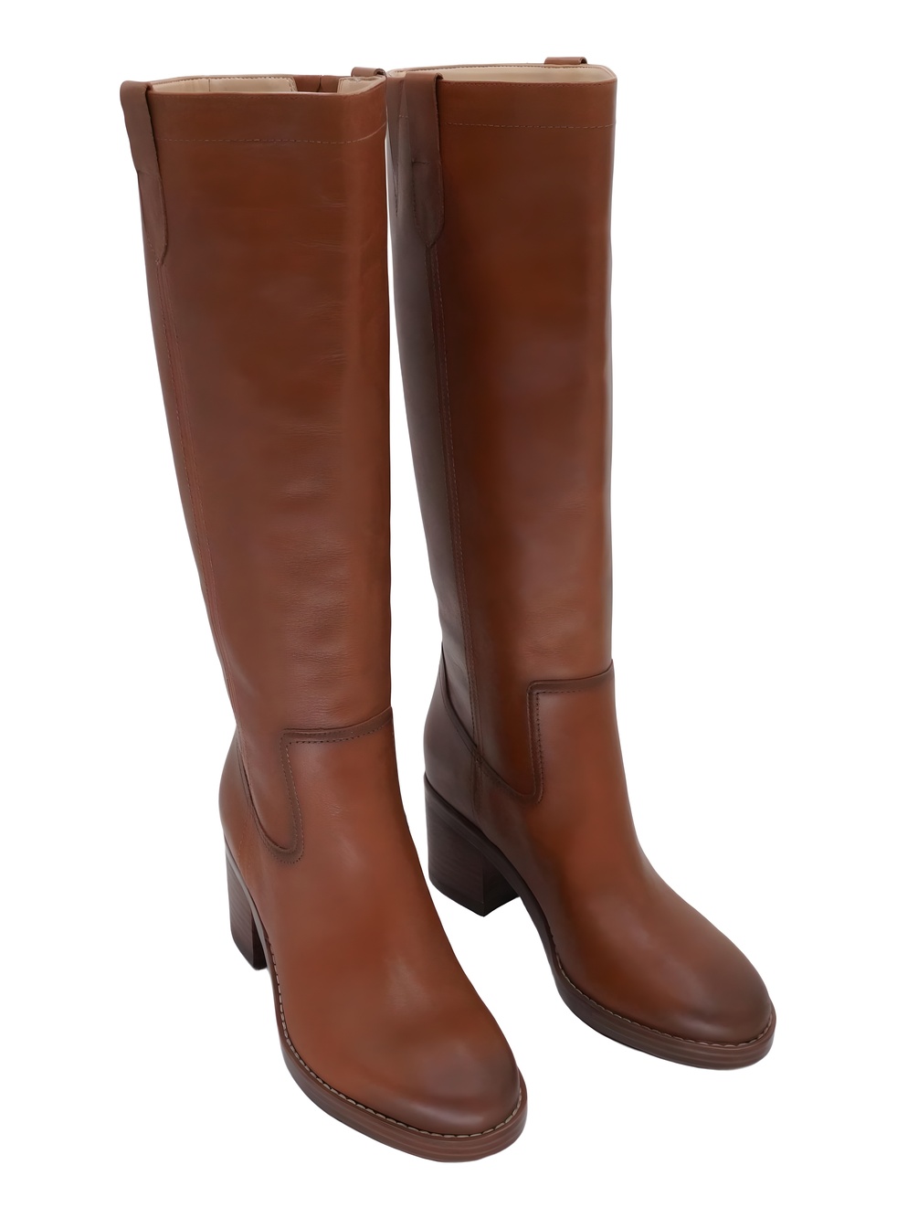 Nine West Hecee Block Heel Tailored Leather Tall Boots Cognac Size 9M